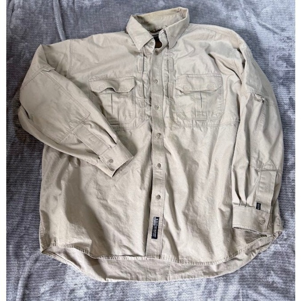 5.11 Tactical‎ Series Mens 2XL Khaki Tan Long Sleeve Cotton Canvas Utility Shirt